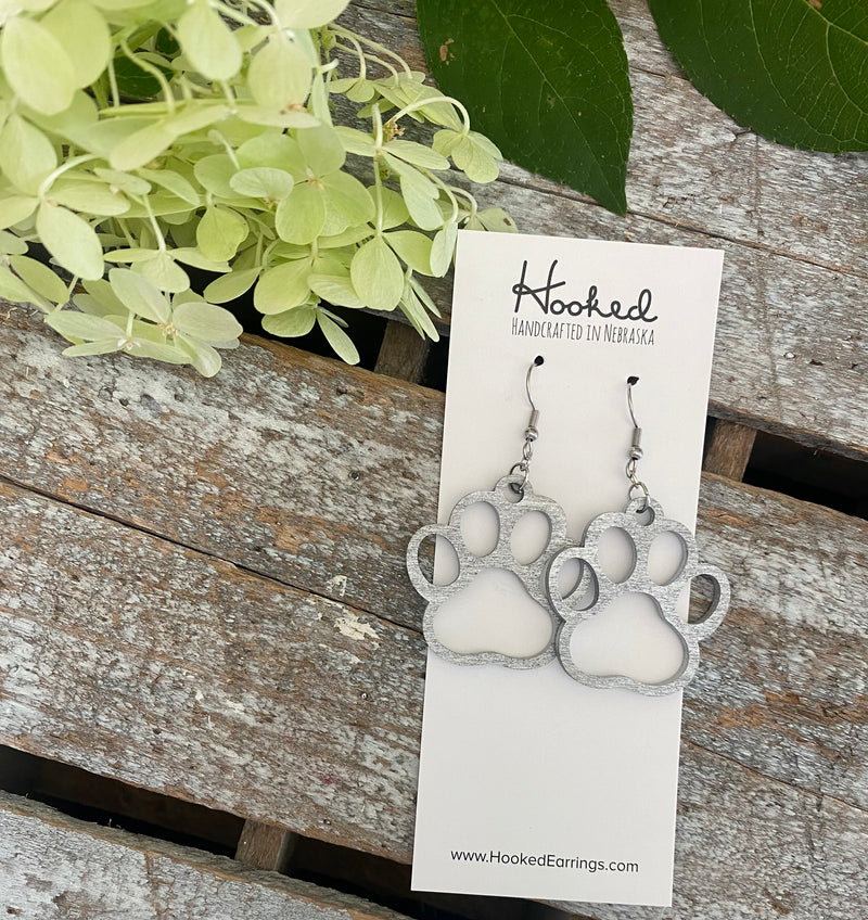 Wooden Cutout Earrings - Paw Print - Custom Colors