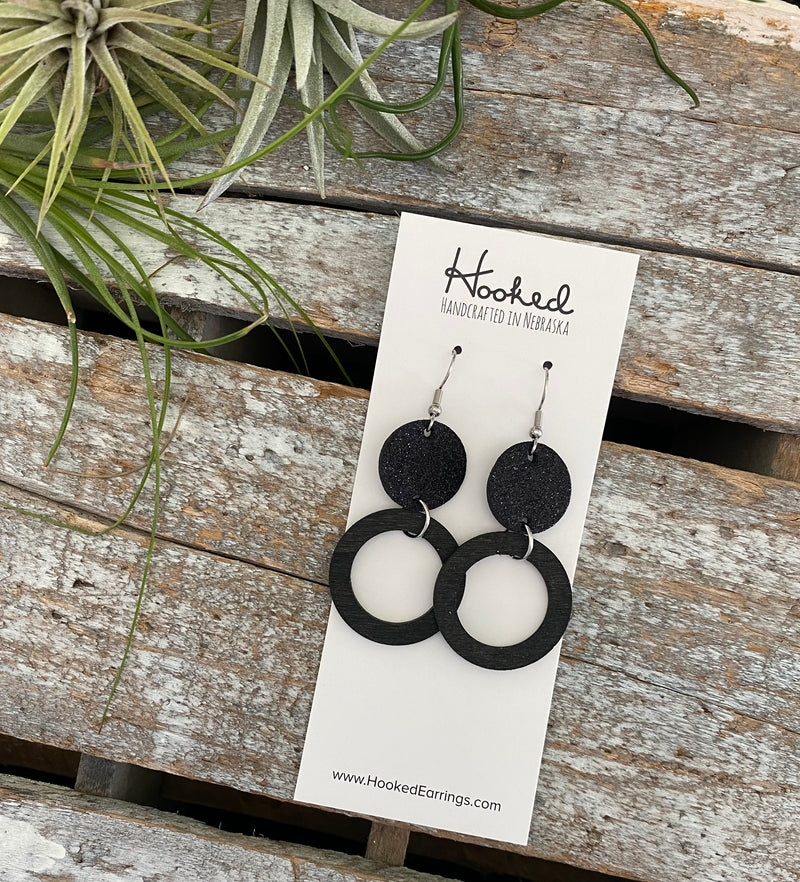 Stacked Rounds and Wooden Hoops - Small/Medium - Glitzy Jet & Black