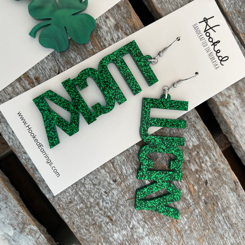 Glittered LUCKY - Large Statement Earrings