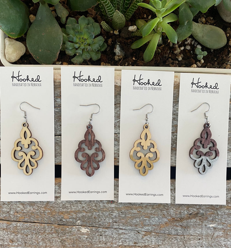Wooden Deluxe Cutout Earrings - Small/Medium Filigree