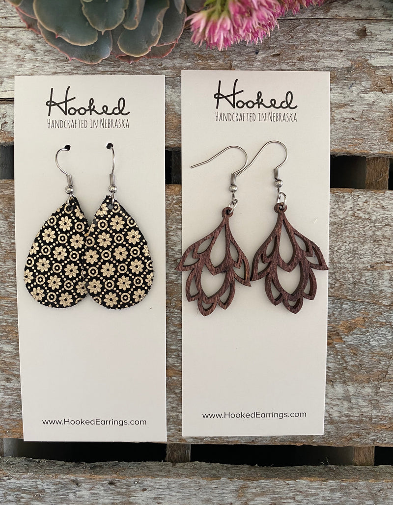 Wooden Deluxe Cutout Earrings - Small Lotus