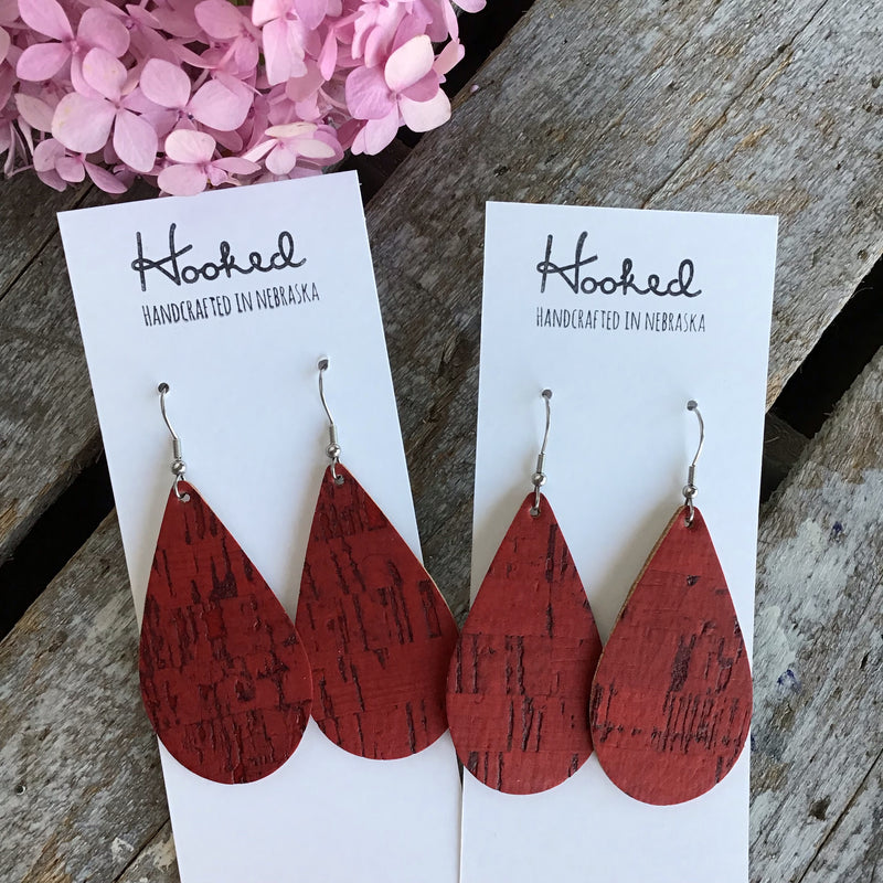 Crimson Cork Leather Teardrops - Medium