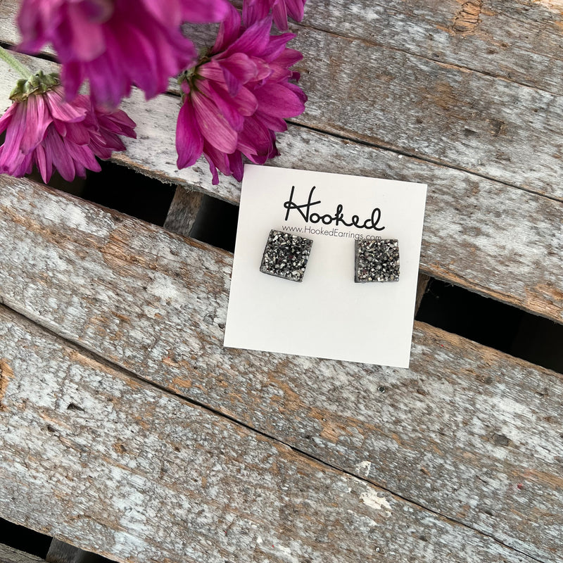 Druzy-Style Square Studs - 12mm