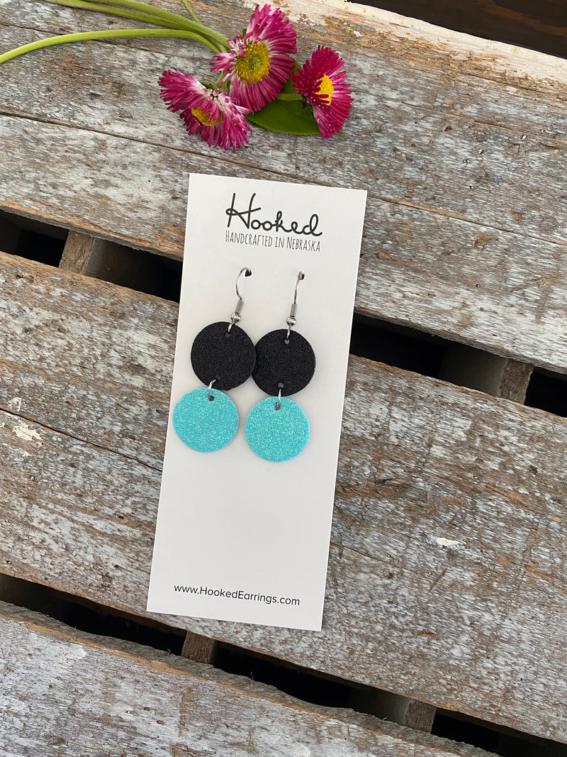 Black & Aqua Glitz Stacked Rounds  - Small