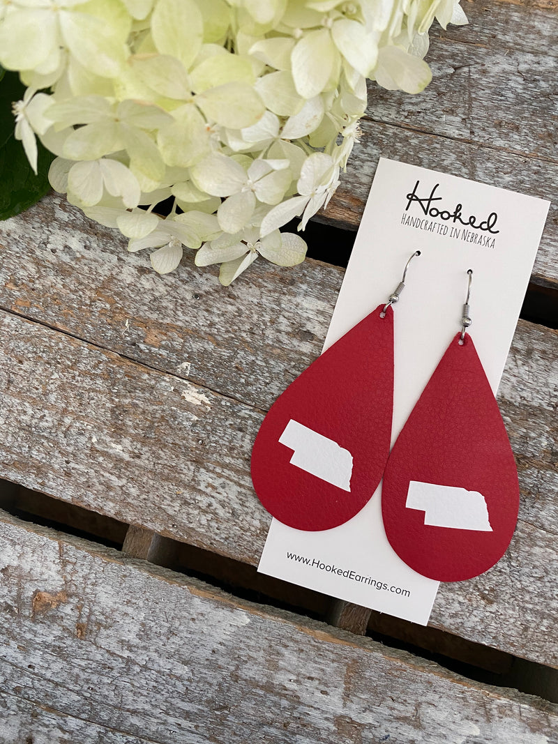 Nebraska State Pride Teardrops in Red/White- Large