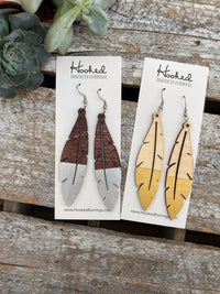 Dipped Wooden Feather Earrings - Large