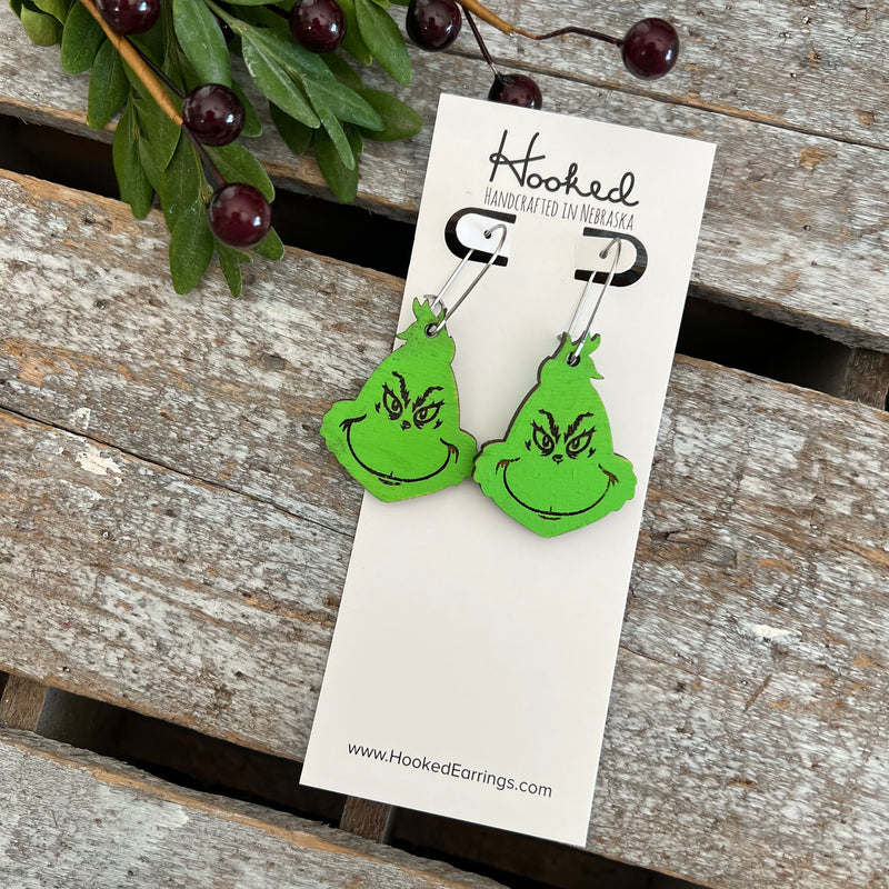 Green Guy Deluxe Wooden Holiday Earrings - Small