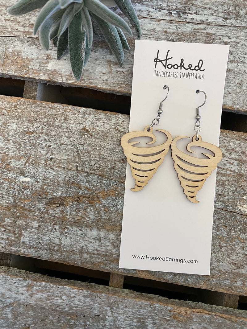 Wooden Cutout Earrings - Tornado - Custom Colors