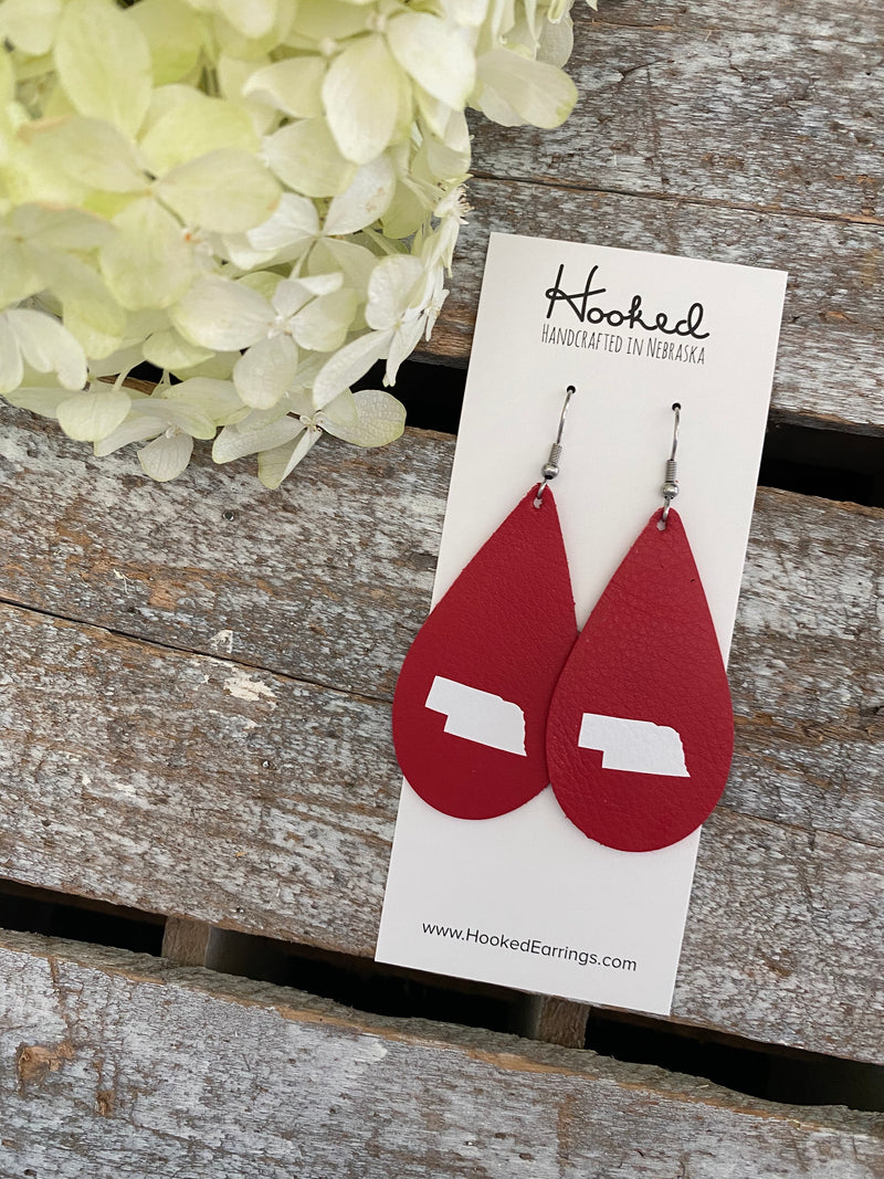 Nebraska State Pride Teardrops in Red/White - Medium