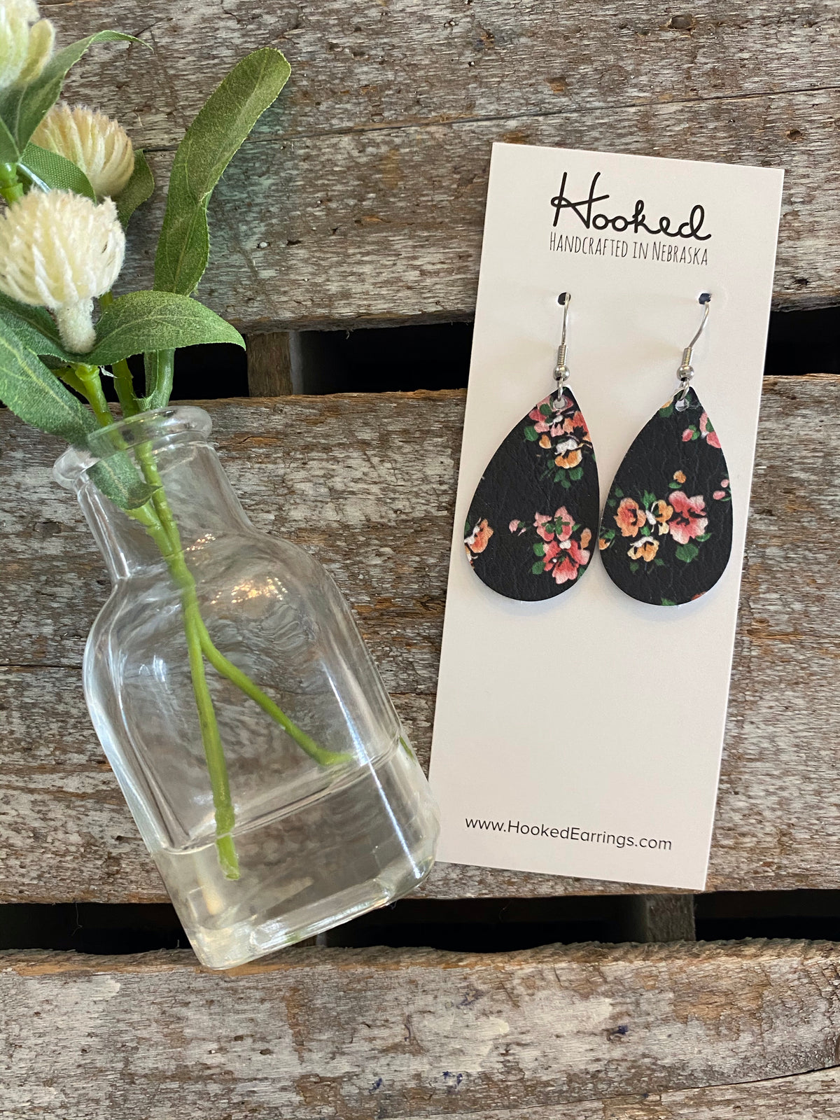 Black Floral Teardrops - Small