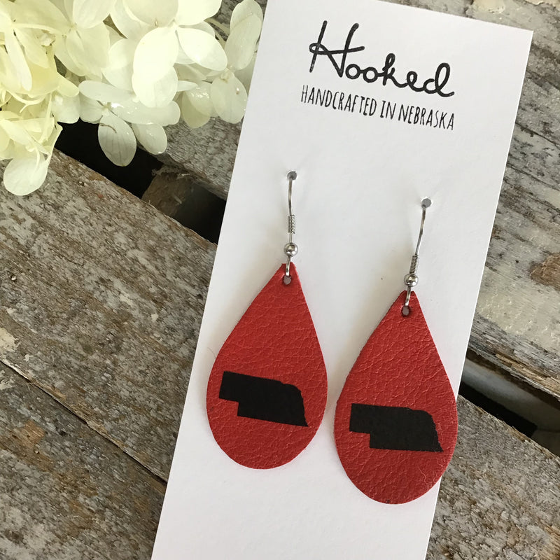 Nebraska State Pride Teardrops in Red/Black - Small