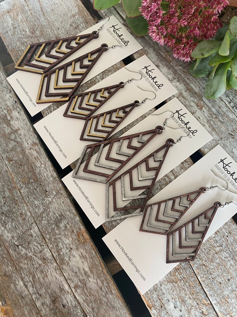 Wooden Earrings - XL Stacked Chevron