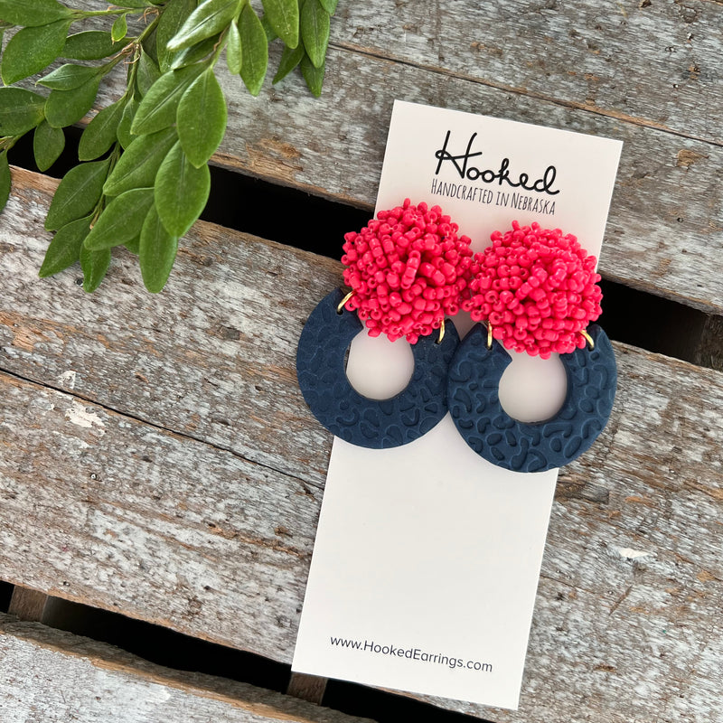 Opulent Beaded Hoops - Punch Pink & Navy Leopard