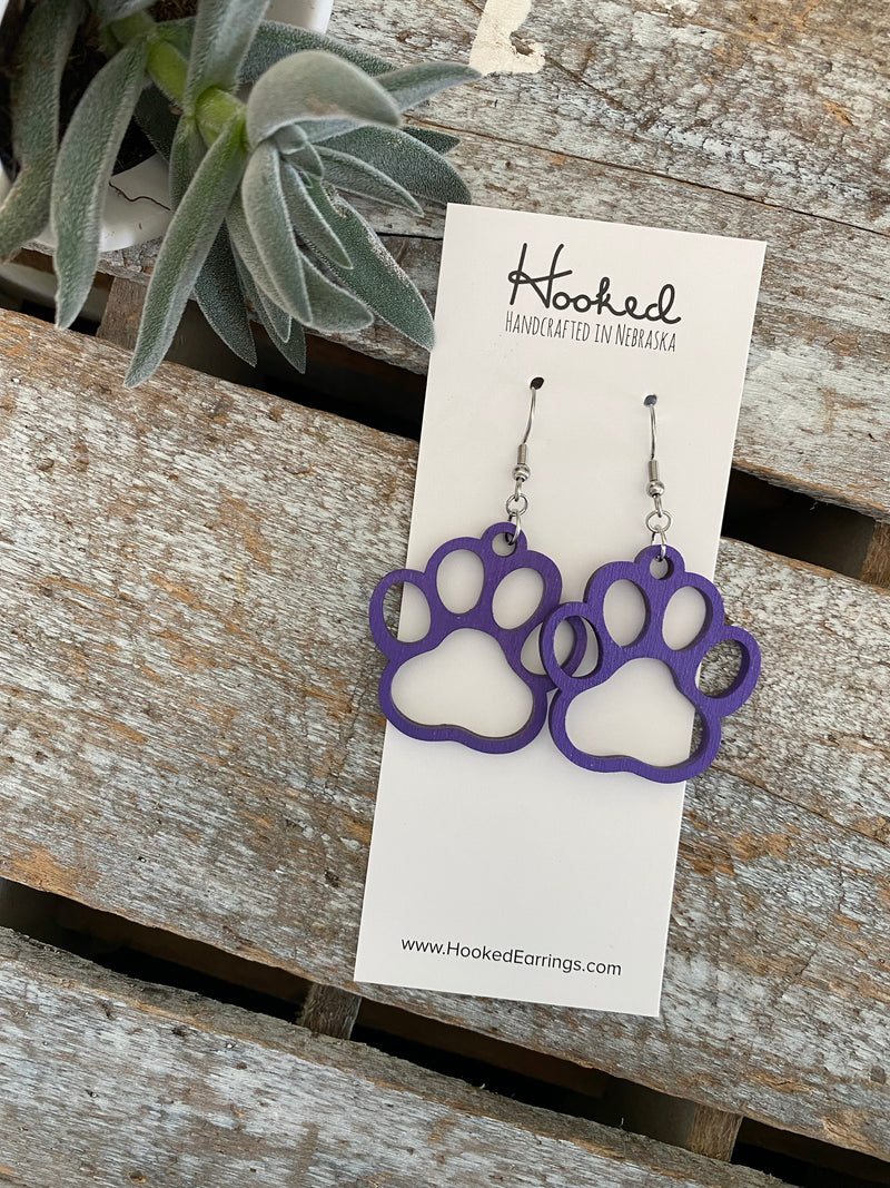 Wooden Cutout Earrings - Paw Print - Custom Colors