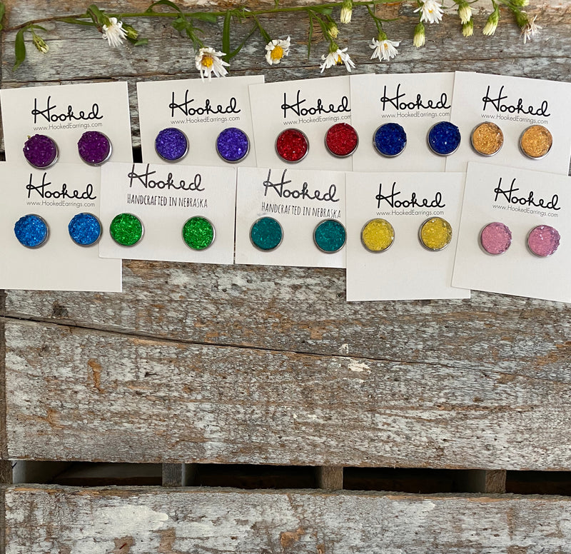 Druzy-Style Round Studs - Colors - 12mm