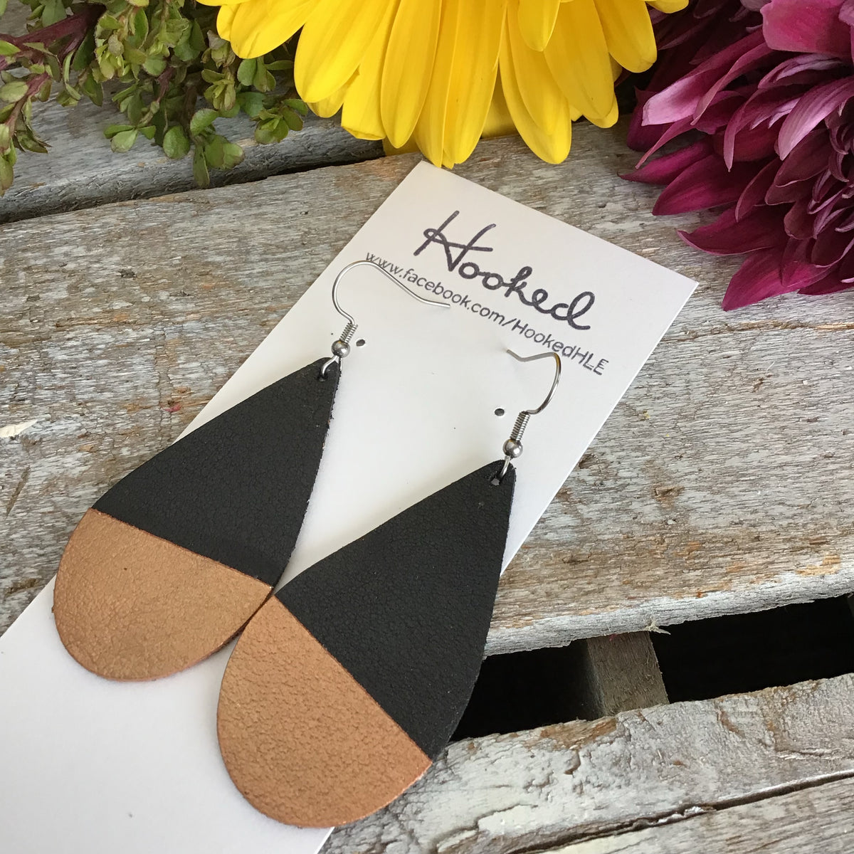 Rose Gold Dipped Black Teardrops - Medium