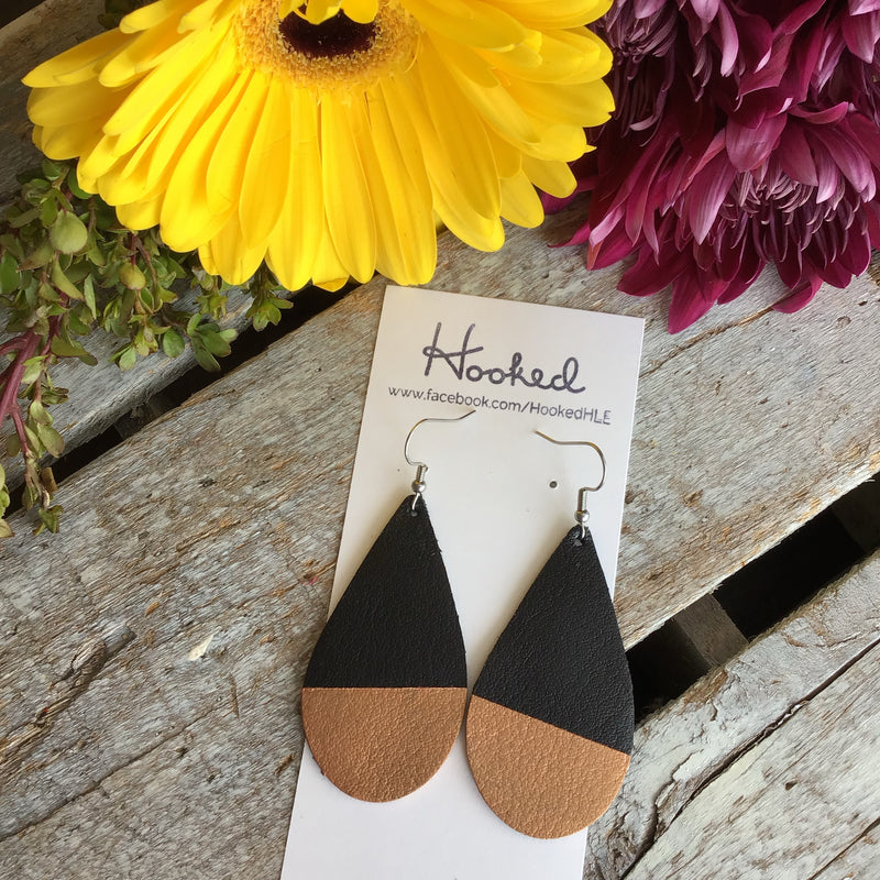 Rose Gold Dipped Black Teardrops - Medium